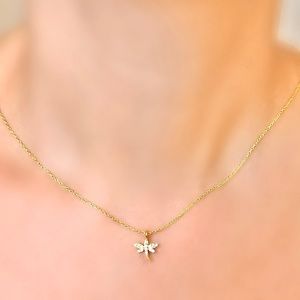 Sterling Silver Tiny Dragonfly Pendant Dainty Necklace, Gold